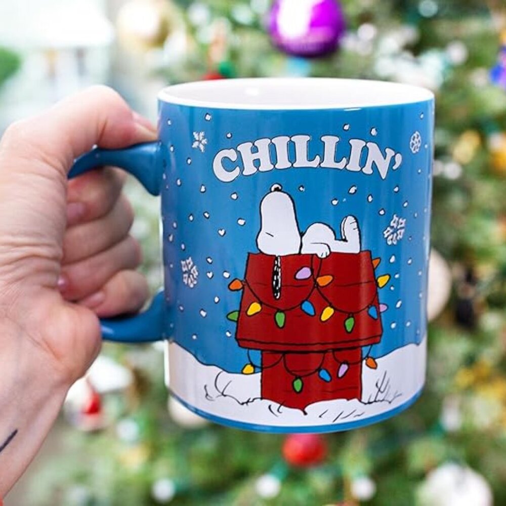 Snoopy Christmas Chillin Blue Large Coffee Mug Ceramic Holiday